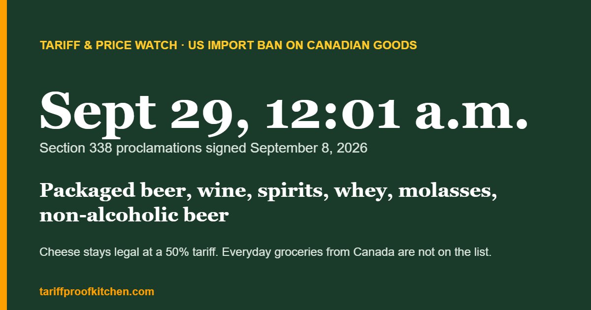 US import ban on Canadian whey, beer, whisky and molasses takes effect September 29, 2026